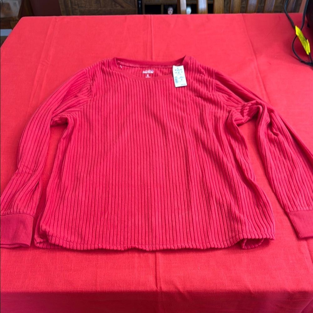 Croft & Barrow Red Ribbed Long Sleeve Top Size XL